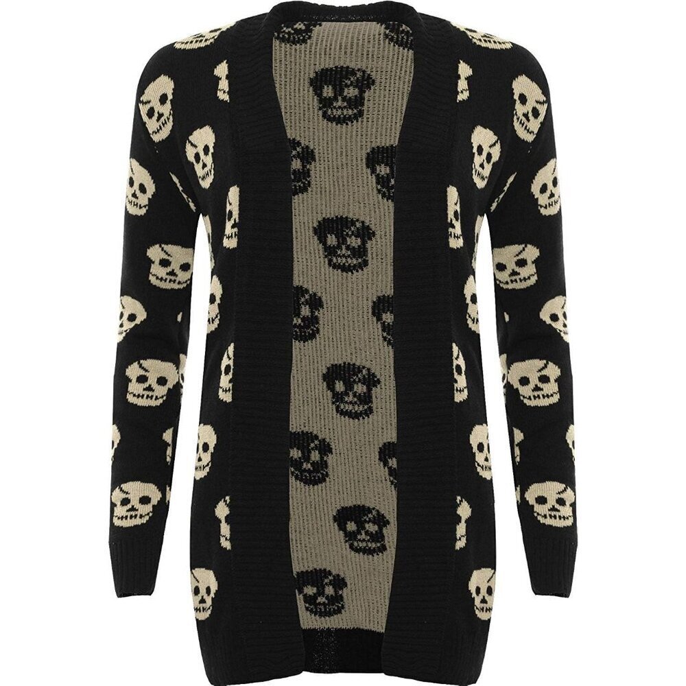 Women's Knitted Acrylic Skull Print Cardigan Long Sleeve Open Wearable